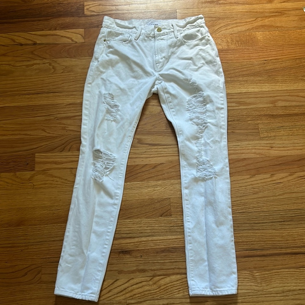 FRAME WHITE RIPPED JEANS